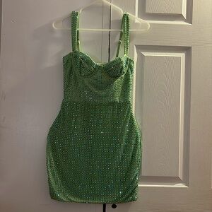 Oh Polly Embellished Corset Mini Dress in Sage Green - US 4